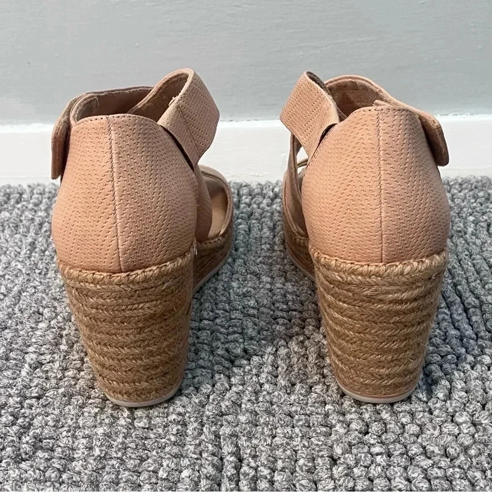 NWOT Dr. Scholl's Pale Pink Strappy‎ Jute Corded Wedges Women Size 10 Comfort